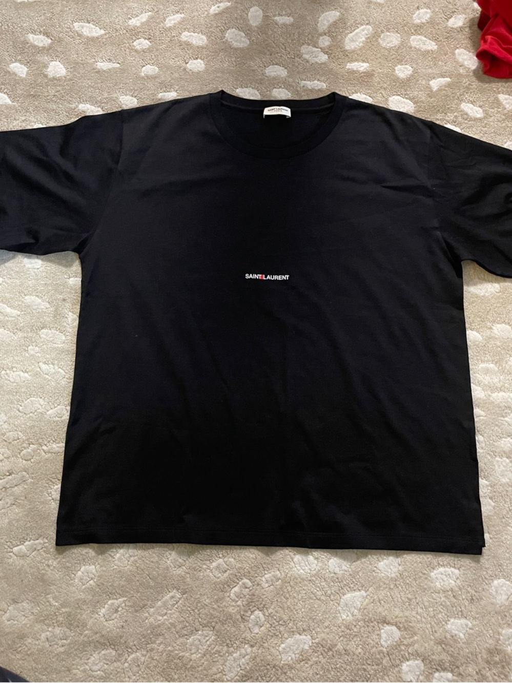 New Saint Laurent Black Crewneck T-Shirt with Small Center Logo